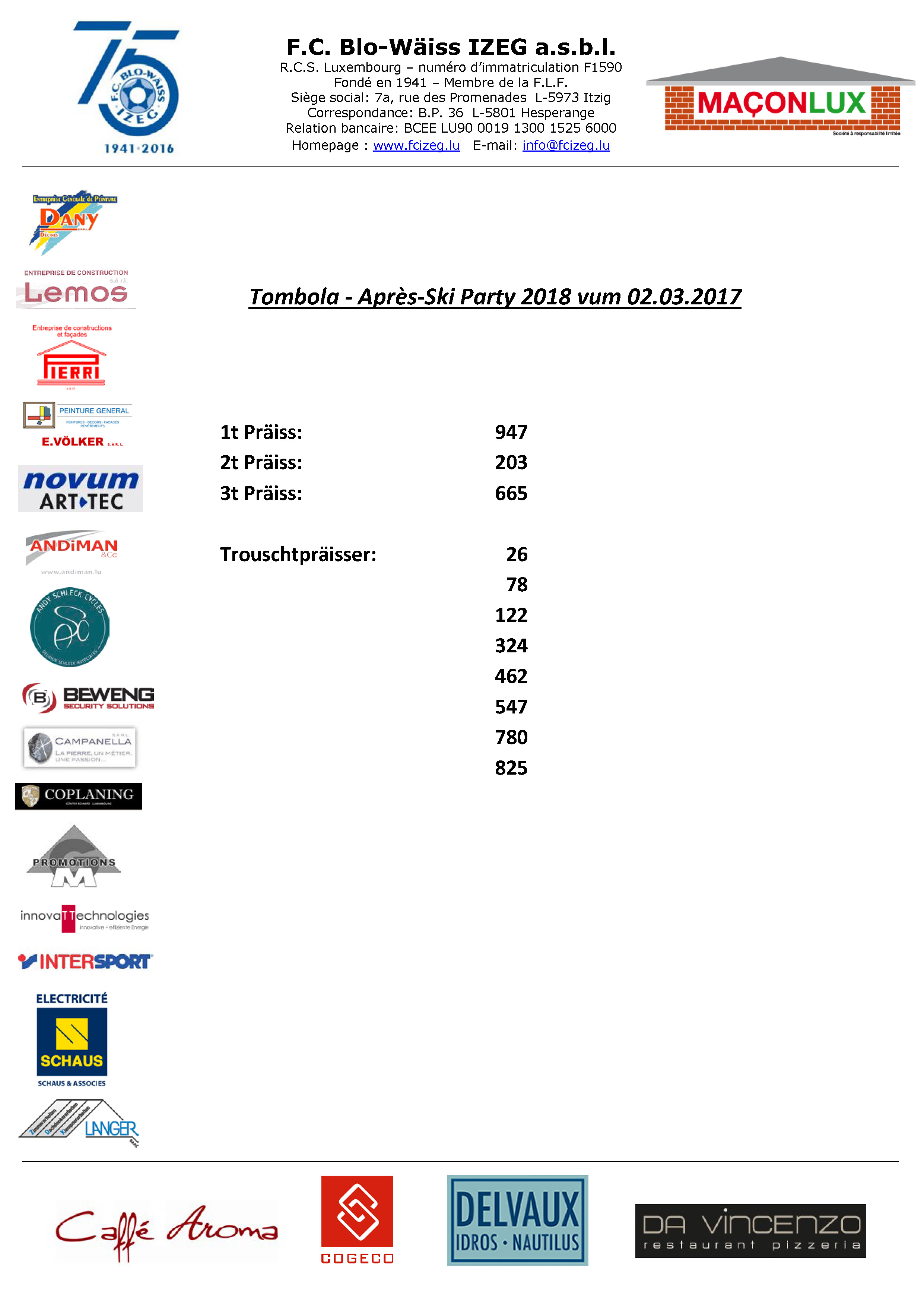TOMBOLA - APRES-SKI PARTY XXL 2018 TOMBOLA - APRES-SKI PARTY XXL 2018