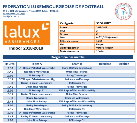Scolaire Lalux Indoor Cup 2019