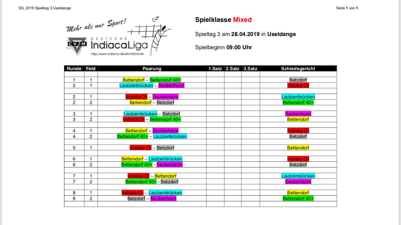 Mixed Spilldag - Deutsche Indiaca Liga - Useldeng