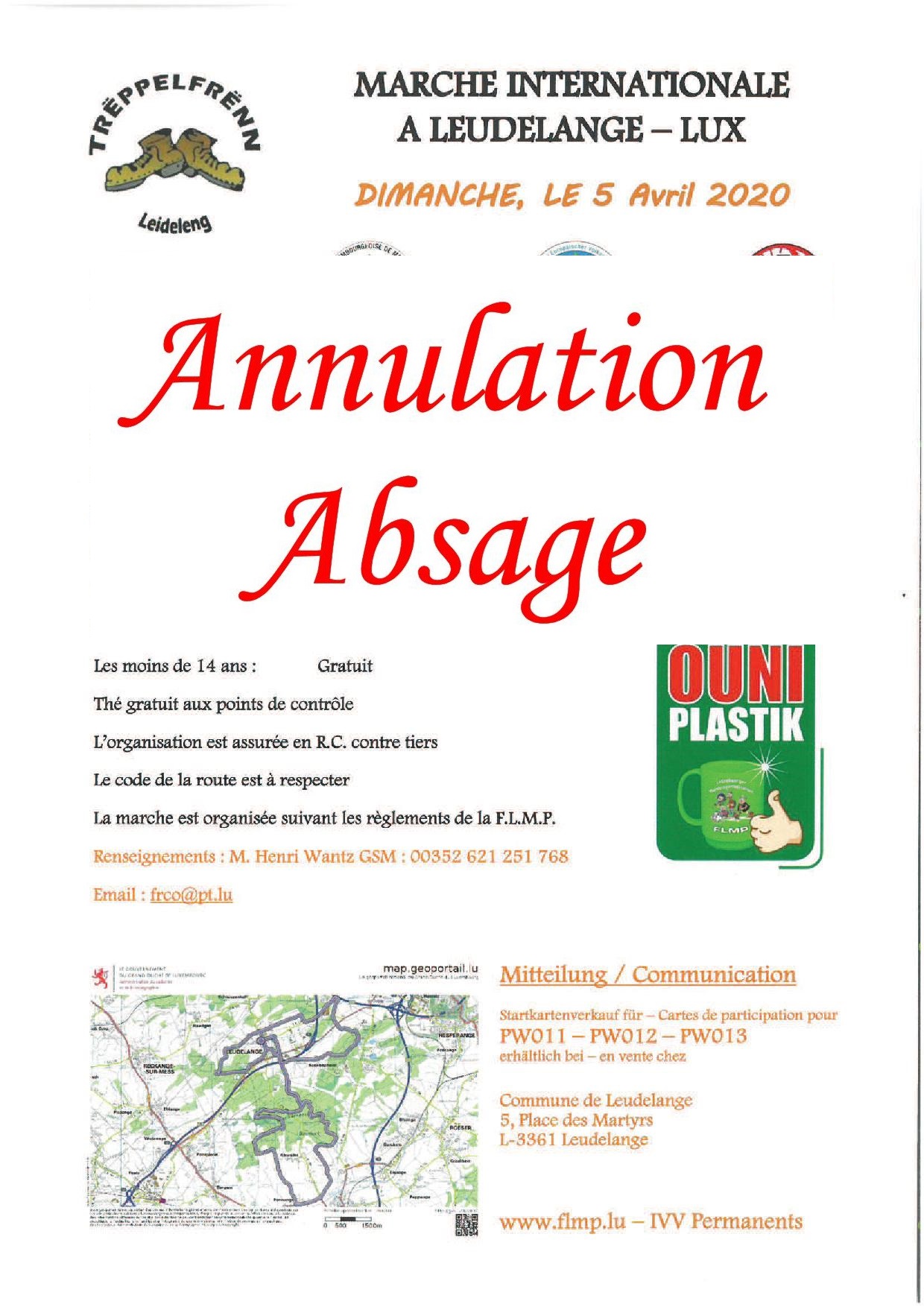 ANNULATION/ABSAGE LEUDELANGE FLMP IVV WANDERUNG 