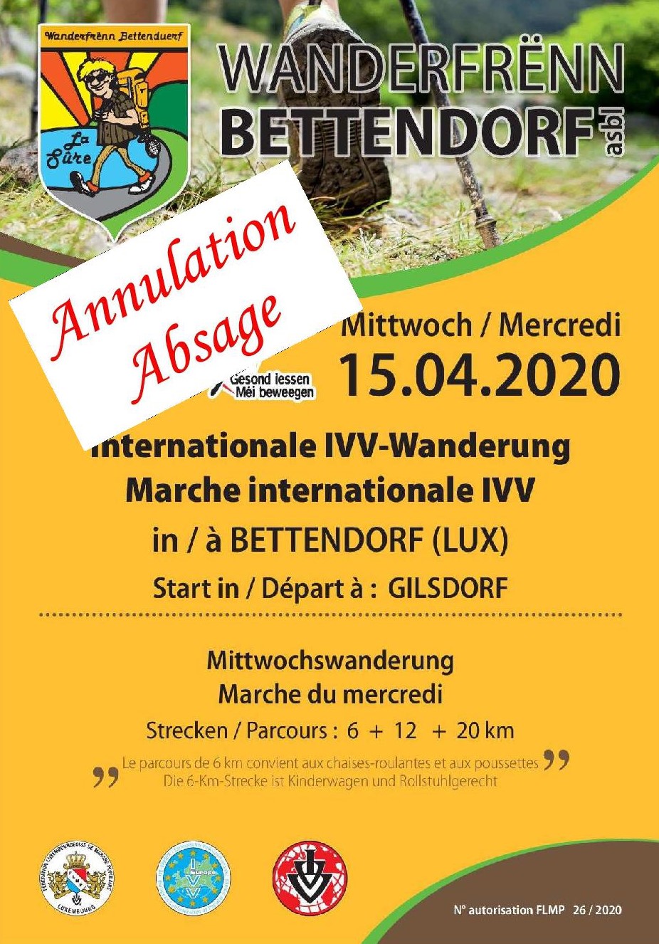 ANNULATION/ABSAGE GILSDORF FLMP IVV MITTWOCHSWANDERUNG