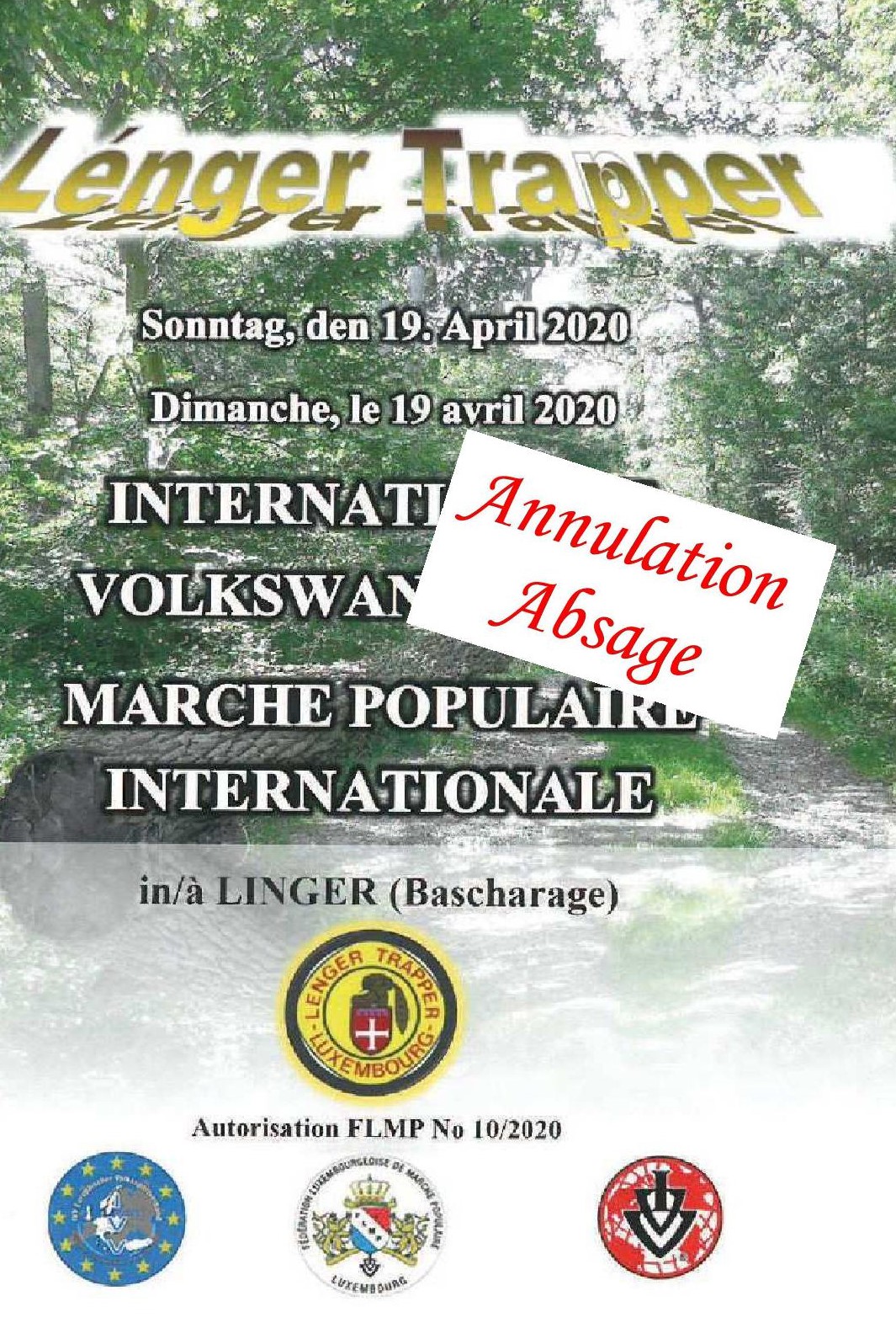 ANNULATION/ABSAGE LINGER FLMP IVV WANDERUNG 