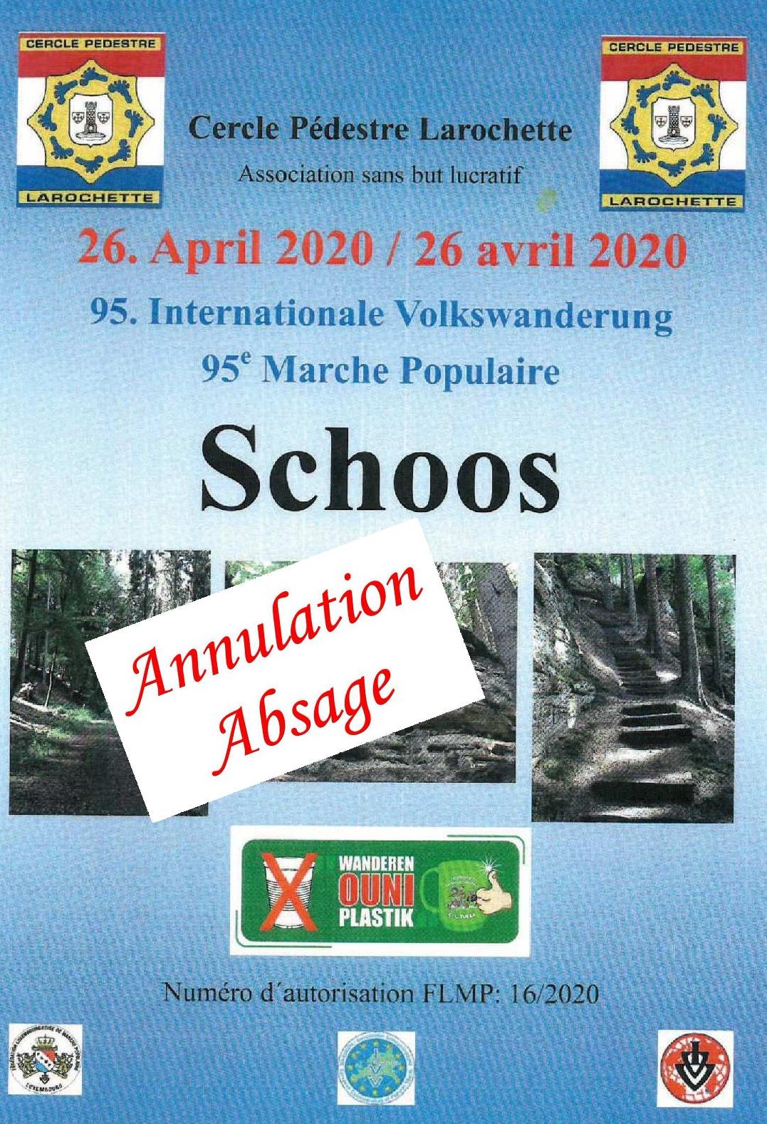 ANNULATION/ABSAGE SCHOOS FLMP IVV WANDERUNG 