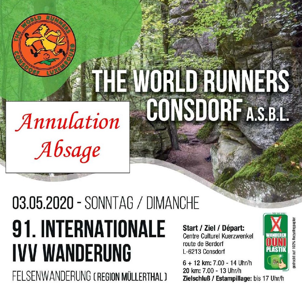 ANNULATION/ABSAGE CONSDORF FLMP IVV WANDERUNG 