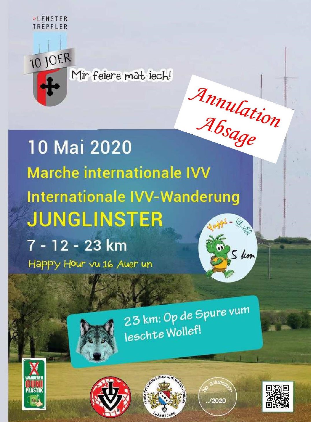 ANNULATION/ABSAGE JUNGLINSTER FLMP IVV WANDERUNG + YUPPI WALK 