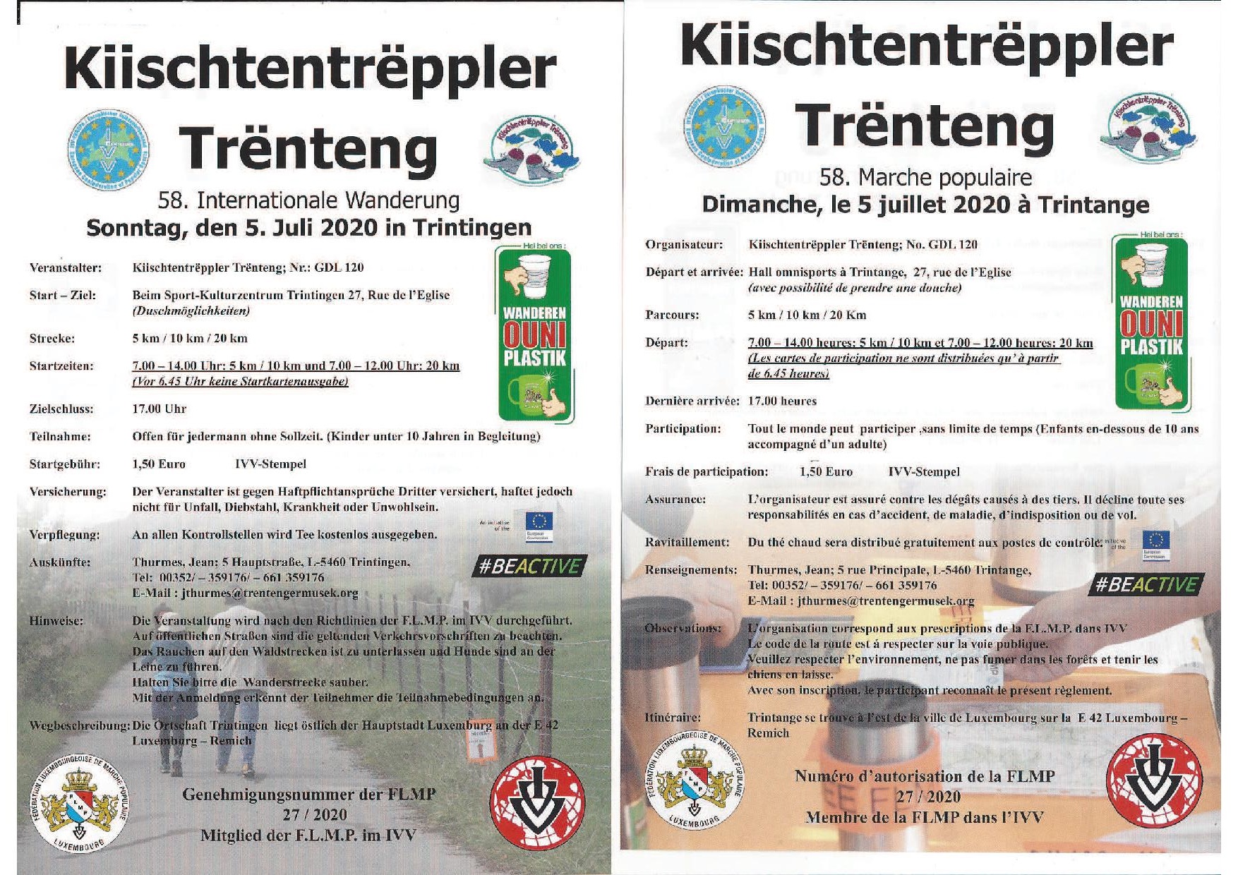 ANNULATION ABSAGE TRINTANGE FLMP IVV WANDERUNG