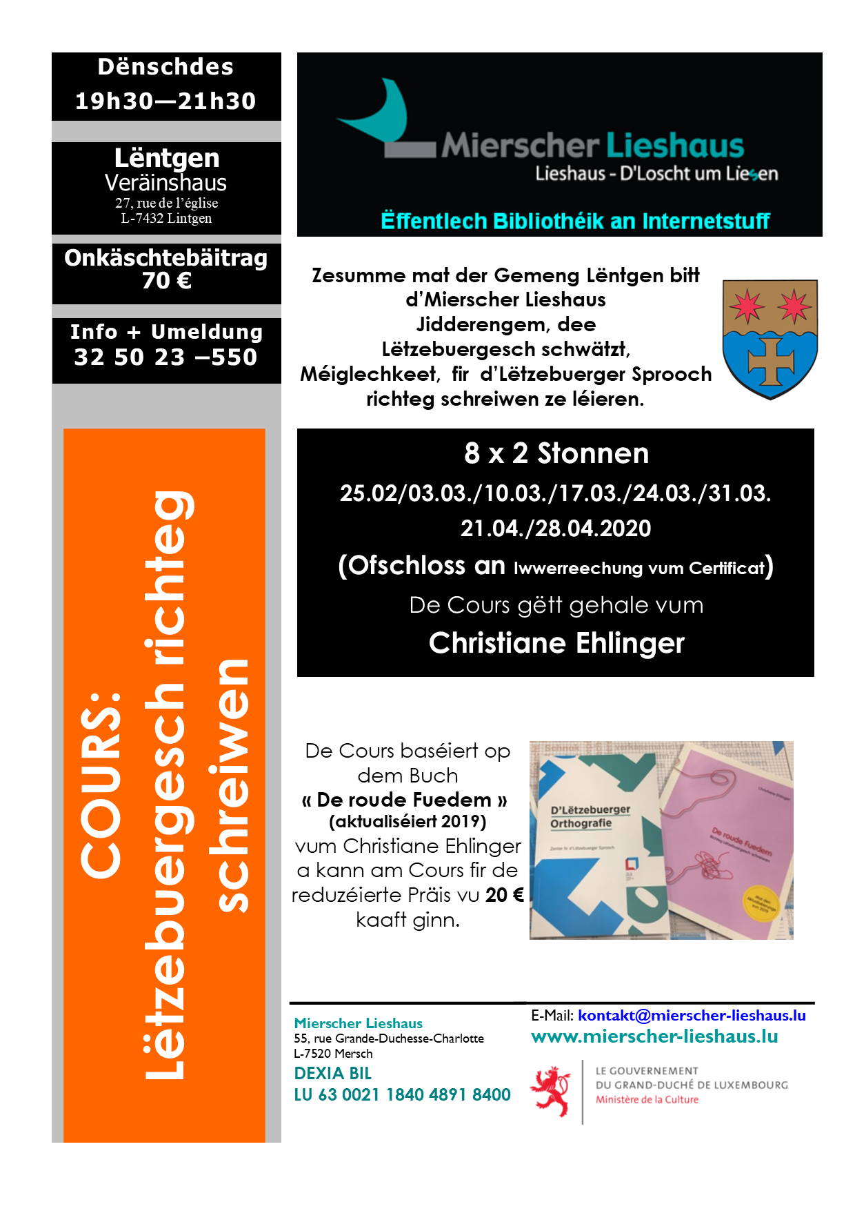 COURS 8x2 Stonnen / Lëtzebuergesch richteg schreiwen