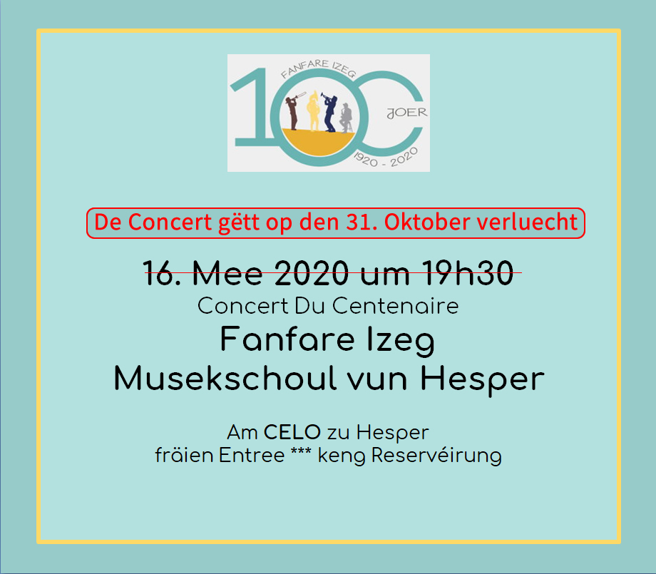 100 Joer Izeger Musek: De Concert du Centenaire am CELO gëtt op den 31. Oktober verluecht