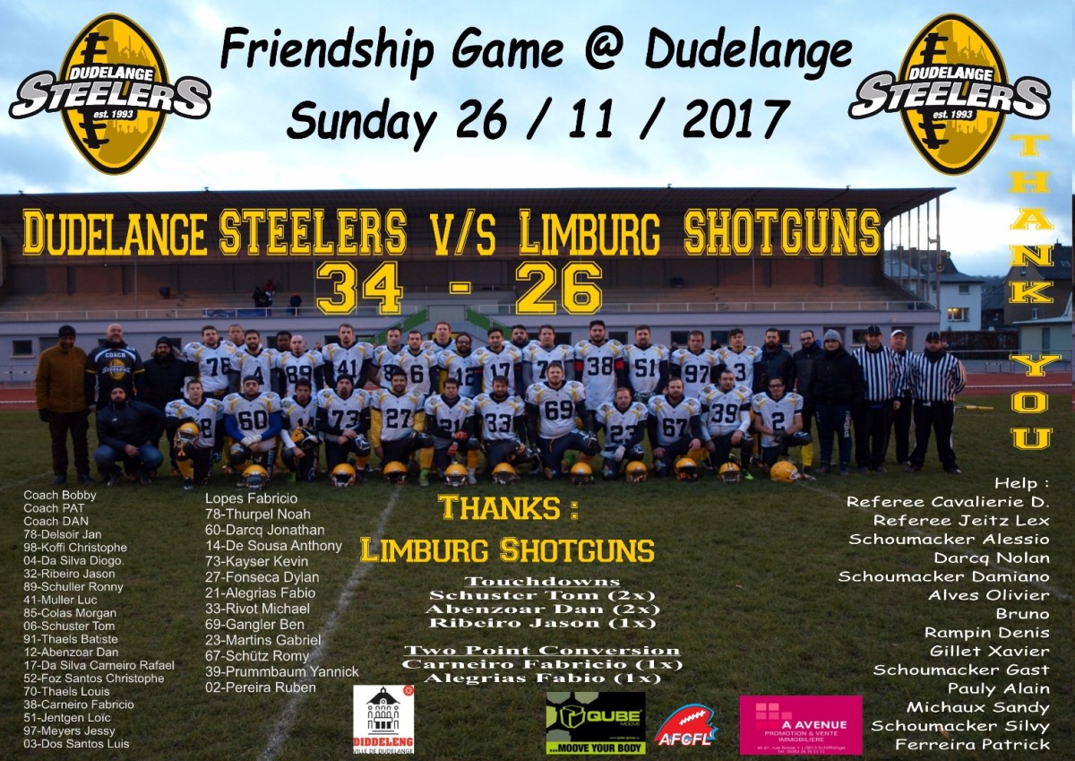 Luxembourg STEELERS of Dudelange vs. Limburg SHOTGUNS (26.11.2017)