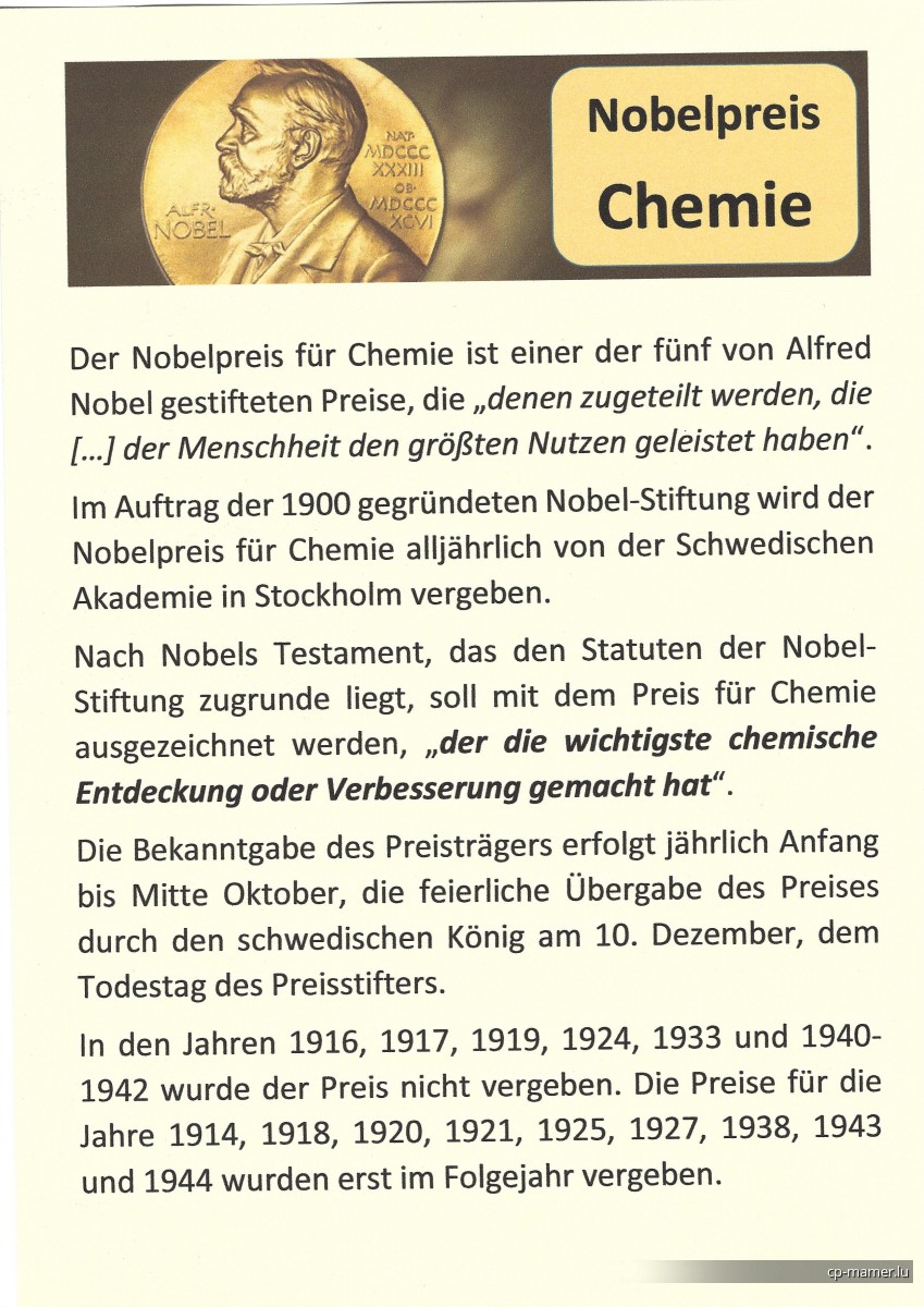 Nobelpreis - Nobelpreisträger für Chemie