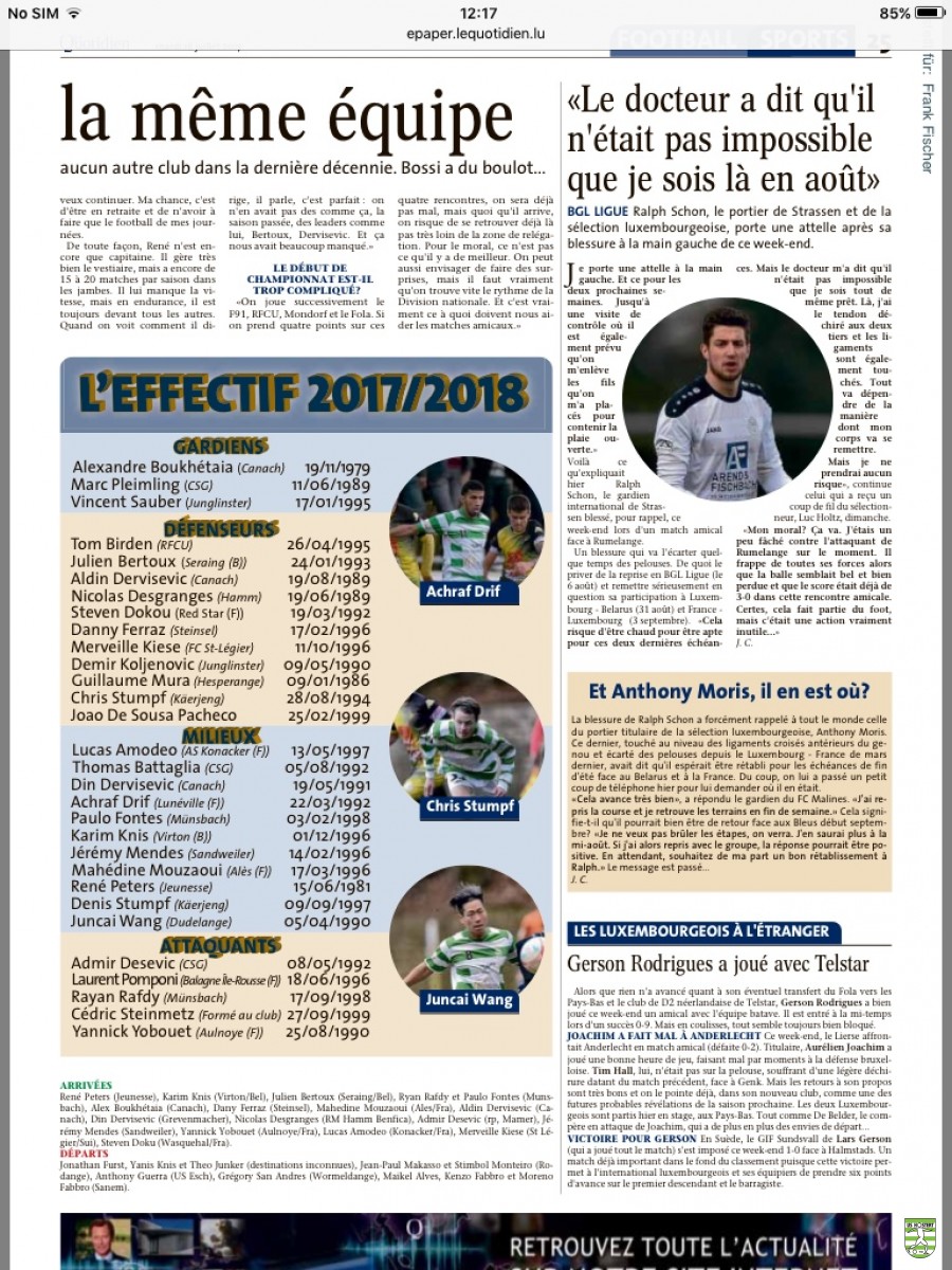 Ush Saison 17 18 Bgl Ligue 8 Us Hostert