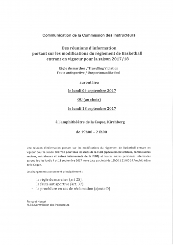Réunion d'information nouvelles règles de Basketball Réunion d'information nouvelles règles de Basketball