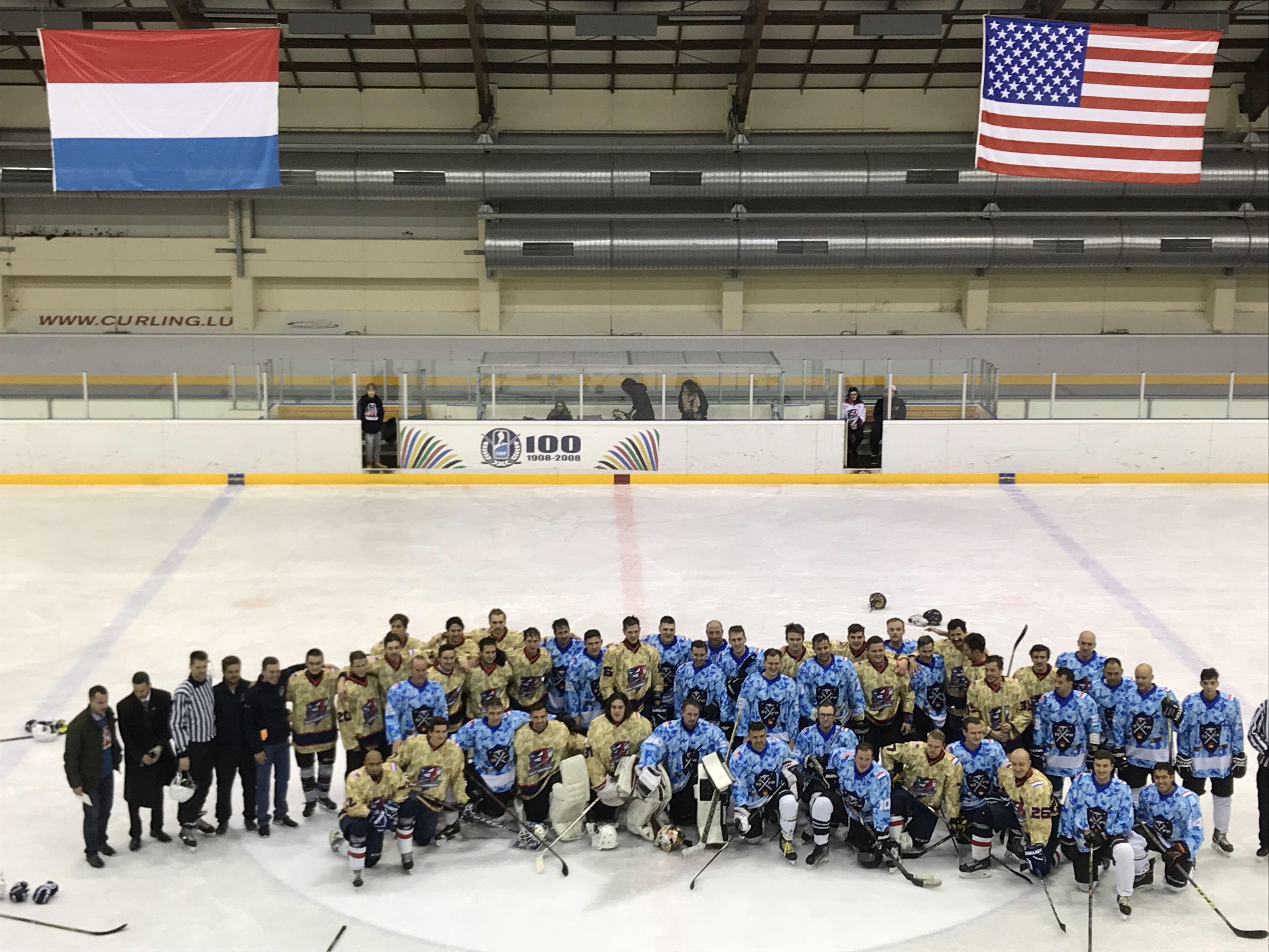 Veterans Day Hockey Game crowded Kockelscheuer