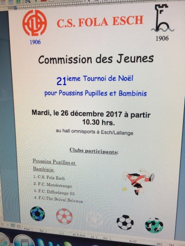 26/12/2017 Christmas tournoi en salle: venez nombreux encourager les jeunes