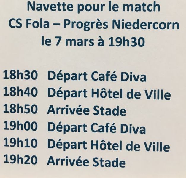 Navette pour le match du 7 mars 2018