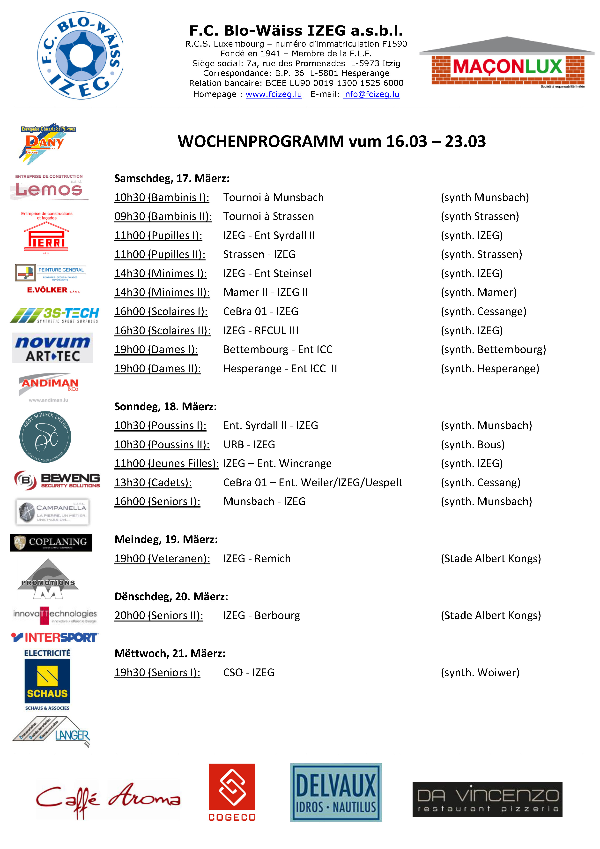 Wochenprogramm vum 16.03 - 23.03
