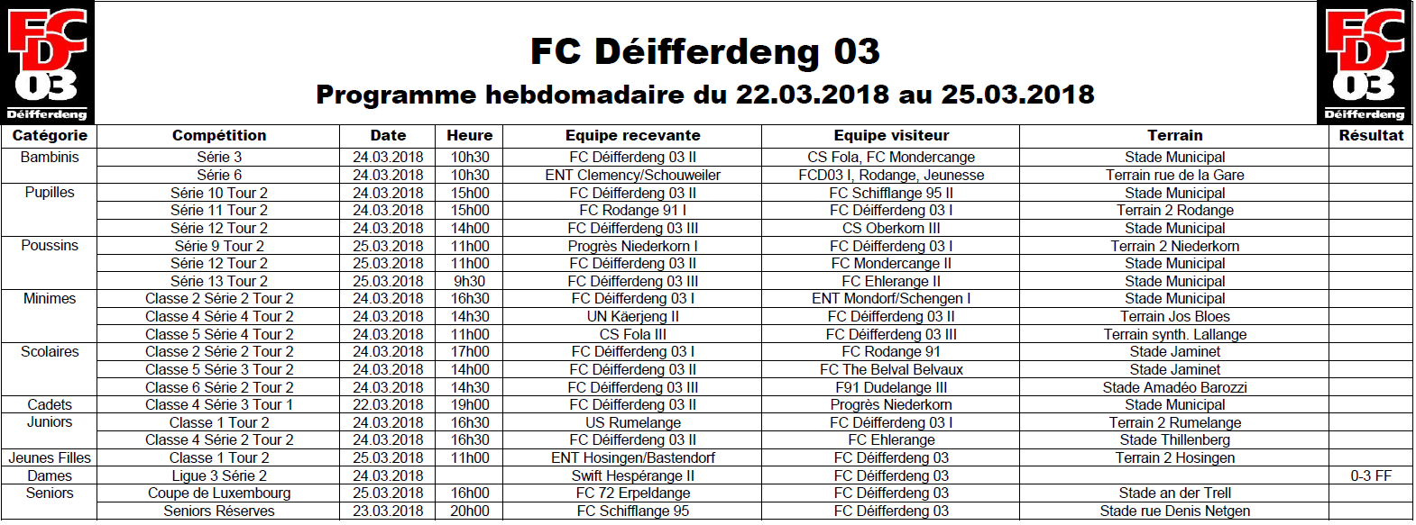 Programme du 22.03.18 au 25.03.18