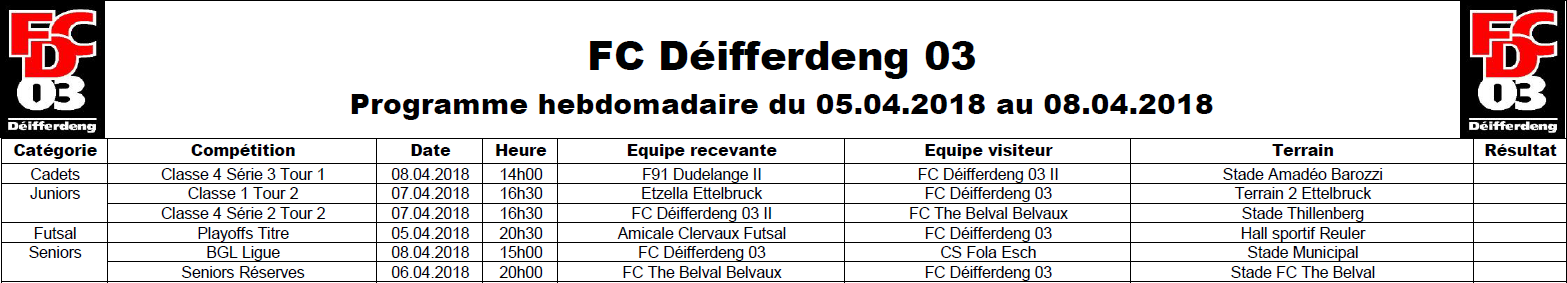 Programme du 05/04 au 08/04