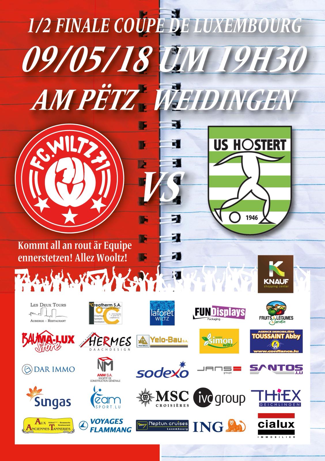 1/2 Finale Coupe de Luxembourg - FC Wooltz 71 vs US Hueschtert 1/2 Finale Coupe de Luxembourg - FC Wooltz 71 vs US Hueschtert
