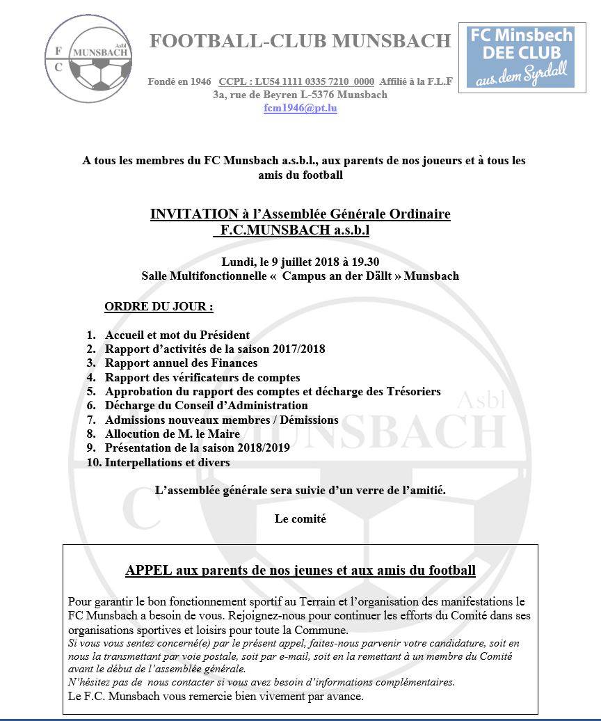 9 juillet 2018 : Assemblée Générale FCM