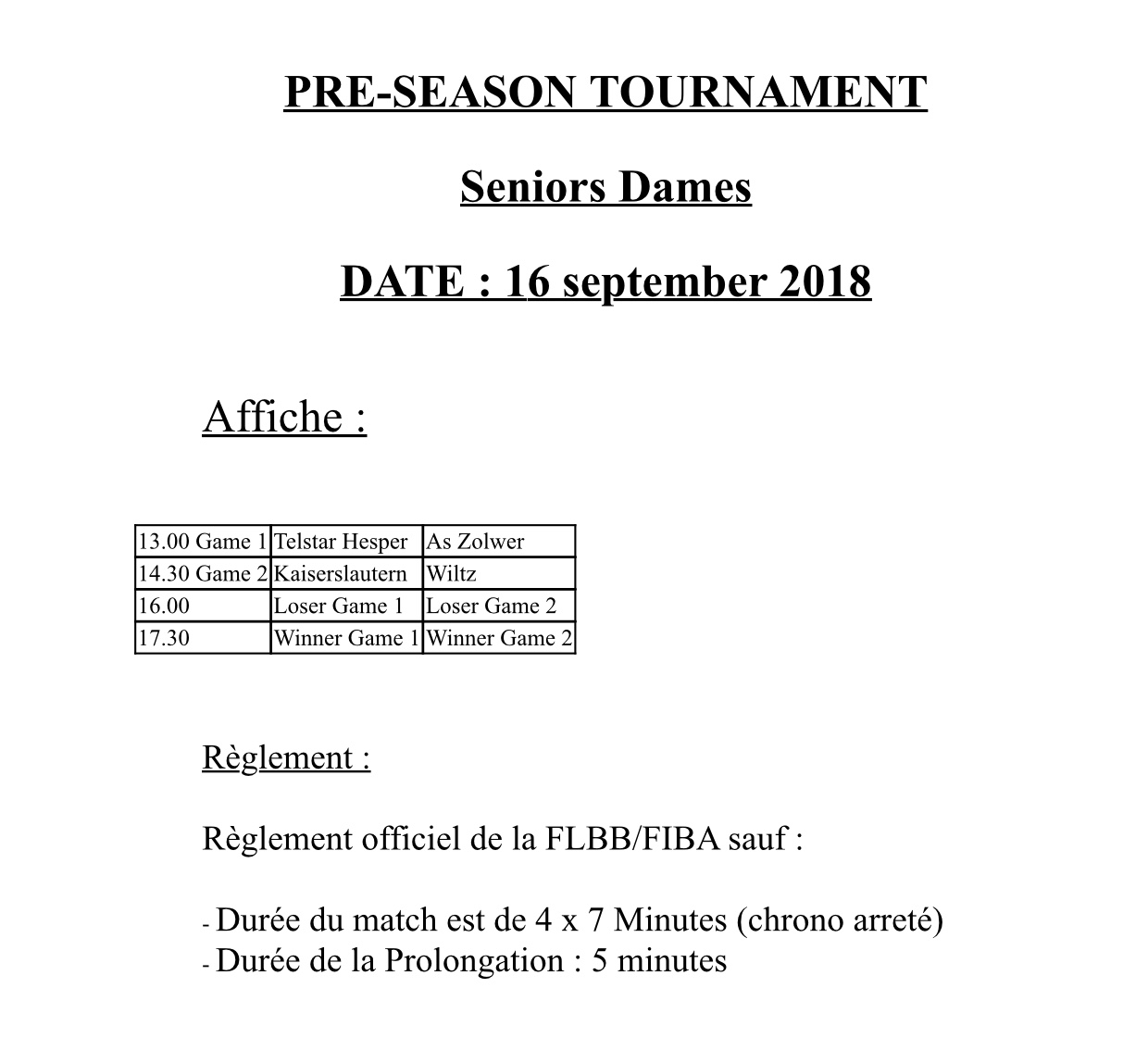 Pre-Season Tournament Seniors Dames Pre-Season Tournament Seniors Dames