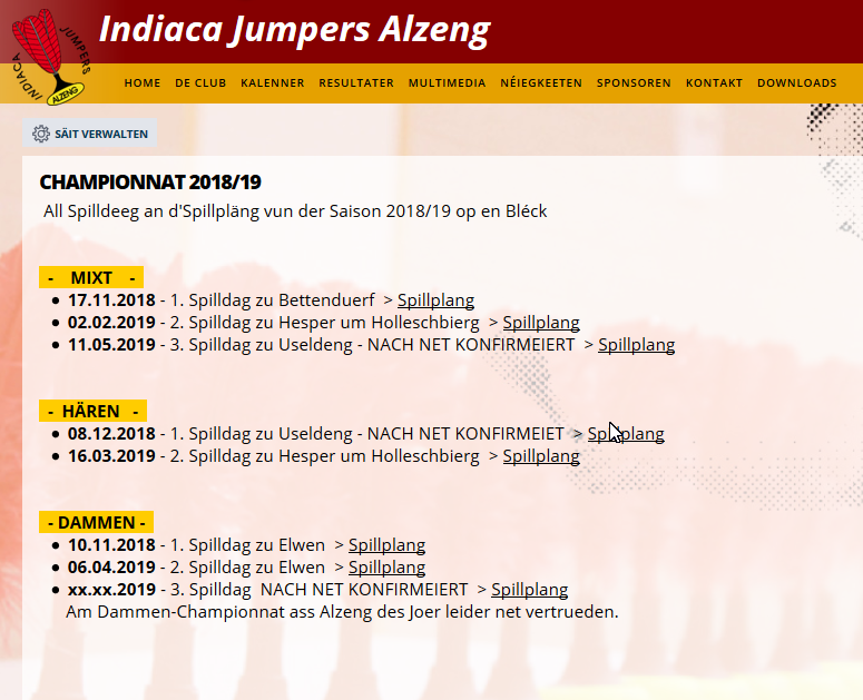 Championnat 2018/19 - Nei Informatiounen