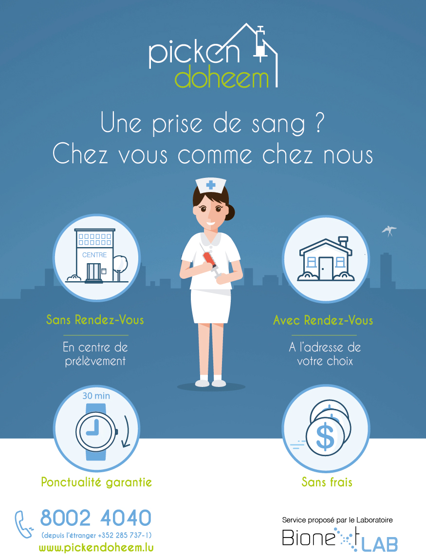 Picken Doheem, le premier service mobile, ponctuel et gratuit de prises de sang Picken Doheem, le premier service mobile, ponctuel et gratuit de prises de sang