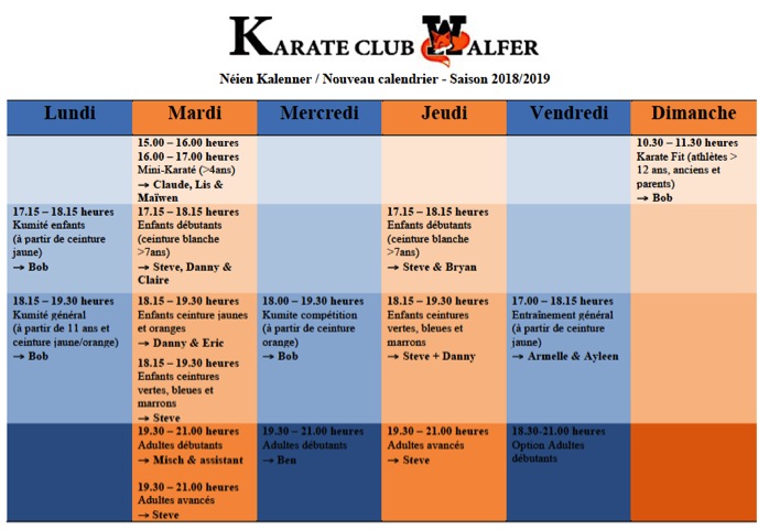 Néi Trainingszäiten - nouveaux horaires pour les entraînements - new schedule for practice 2019 Néi Trainingszäiten - nouveaux horaires pour les entraînements - new schedule for practice 2019