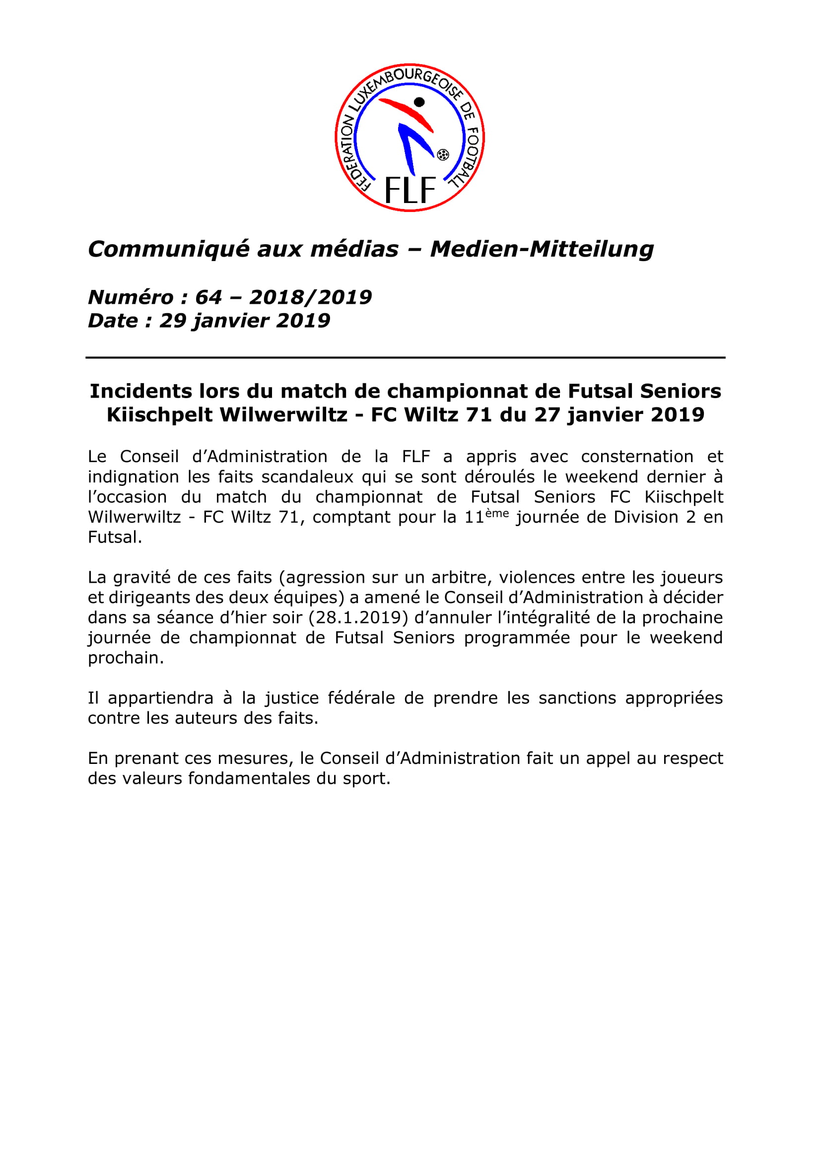 verdict tribunal fédéral - affaire Futsal Wilwerwiltz - Wiltz verdict tribunal fédéral - affaire Futsal Wilwerwiltz - Wiltz