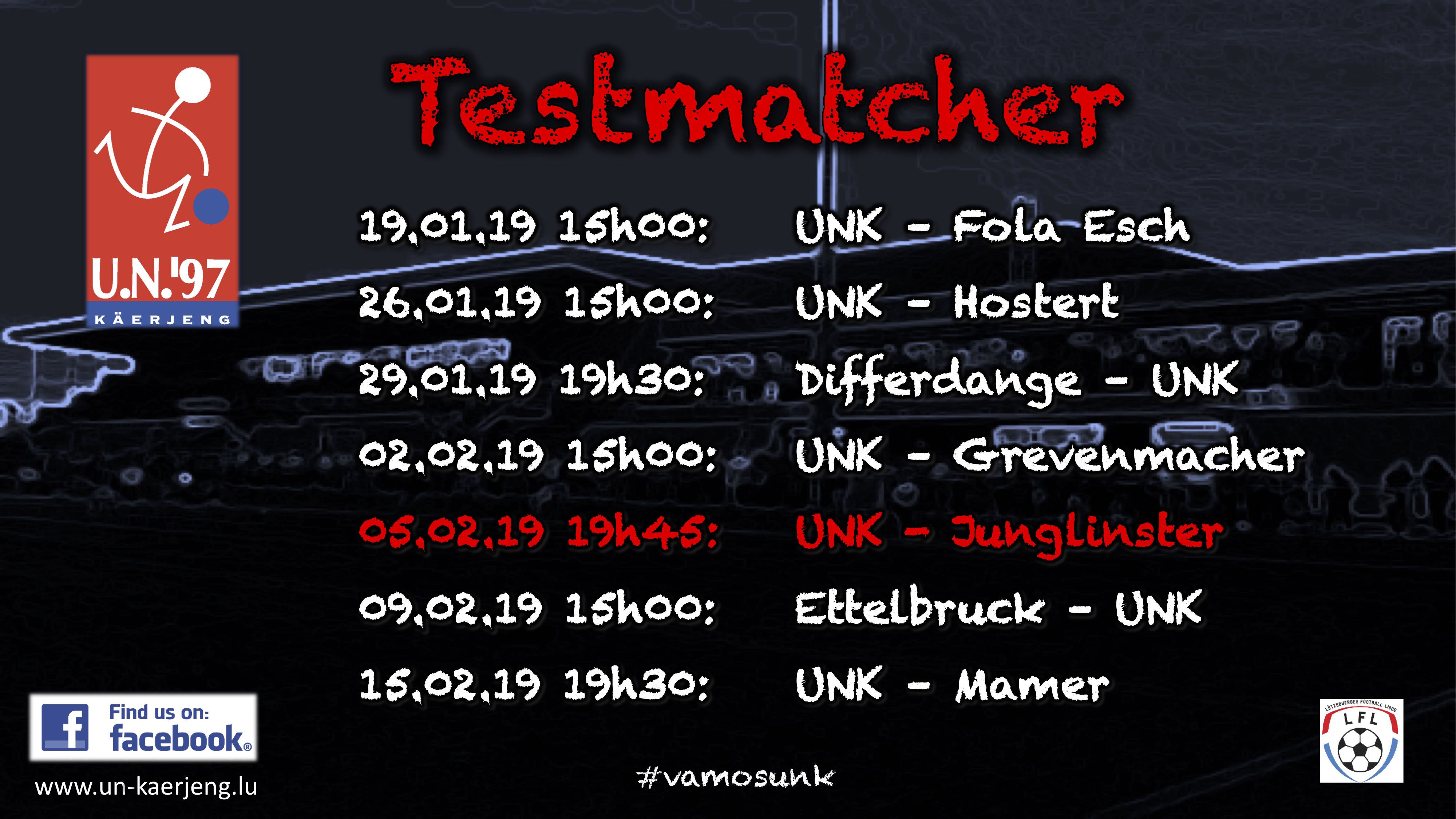 *** Testmatch UNK - Jonglënster zu Käerjeng *** *** Testmatch UNK - Jonglënster zu Käerjeng ***