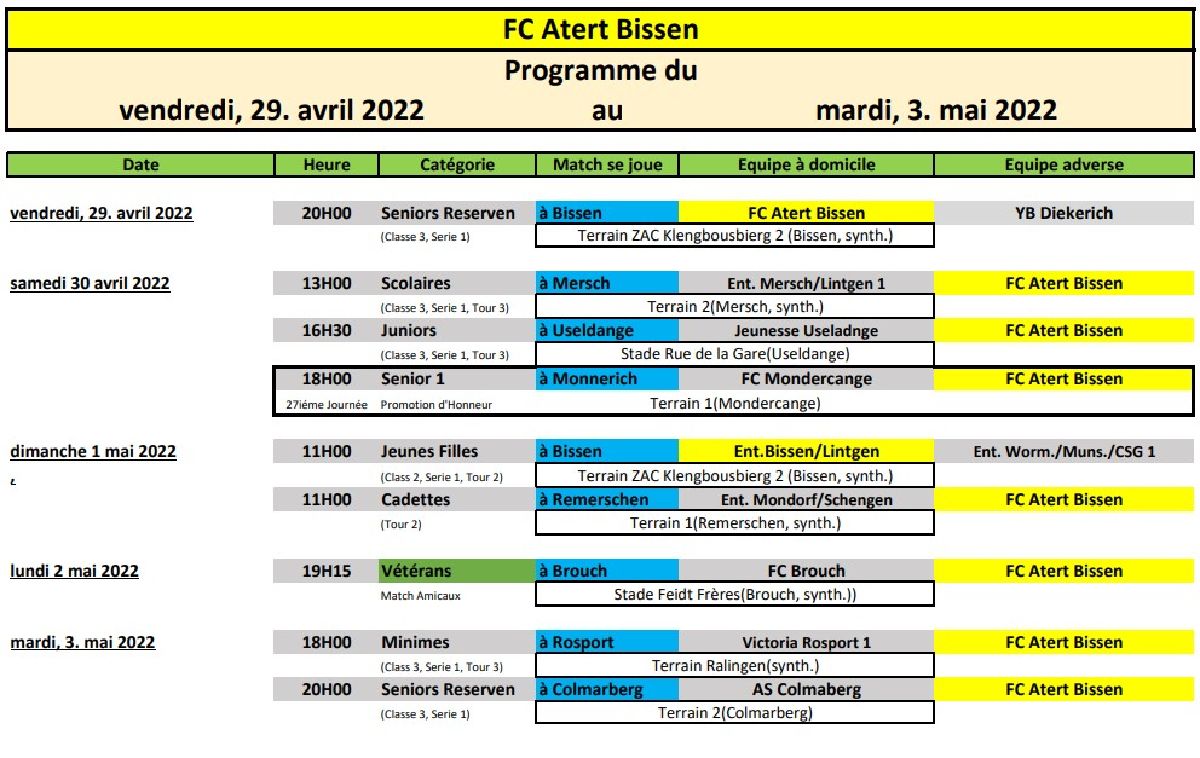 Wochenprramme vum 29. Abrëll - 03. Mee 2022
