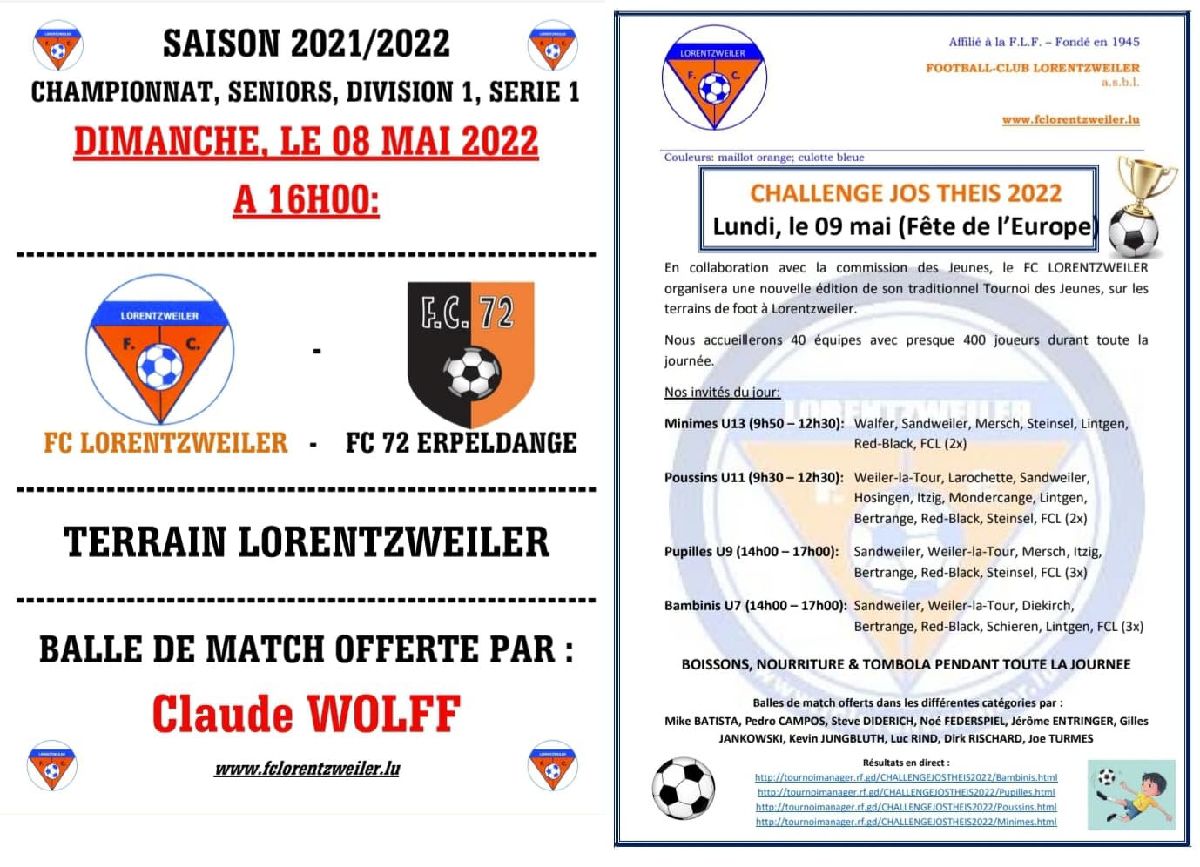 CHAMPIONNAT SENIORS DIVISION 1 + CHALLENGE JOS THEIS CHAMPIONNAT SENIORS DIVISION 1 + CHALLENGE JOS THEIS