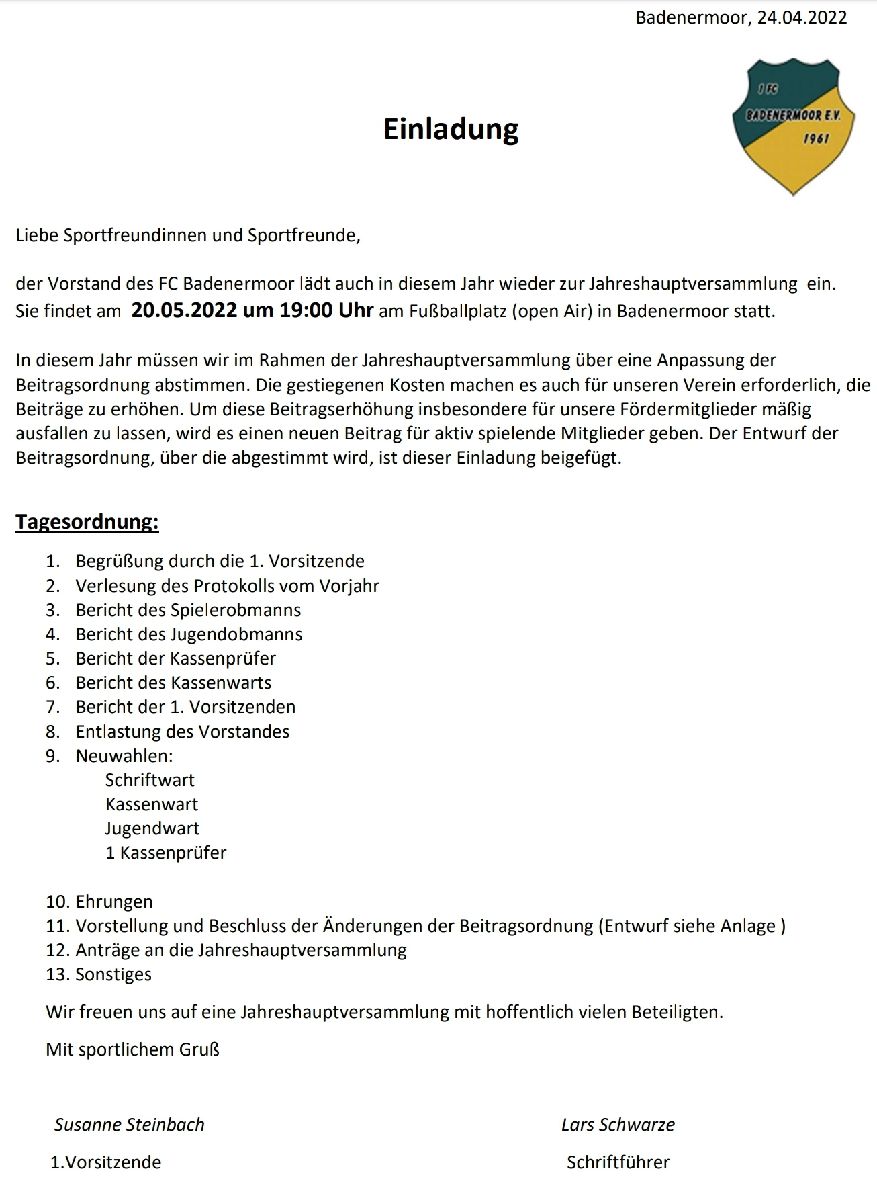 Jahreshauptversammlung 20.05.2022 Jahreshauptversammlung 20.05.2022