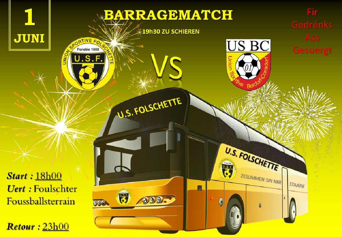 Komm mat op den Barragematch!!