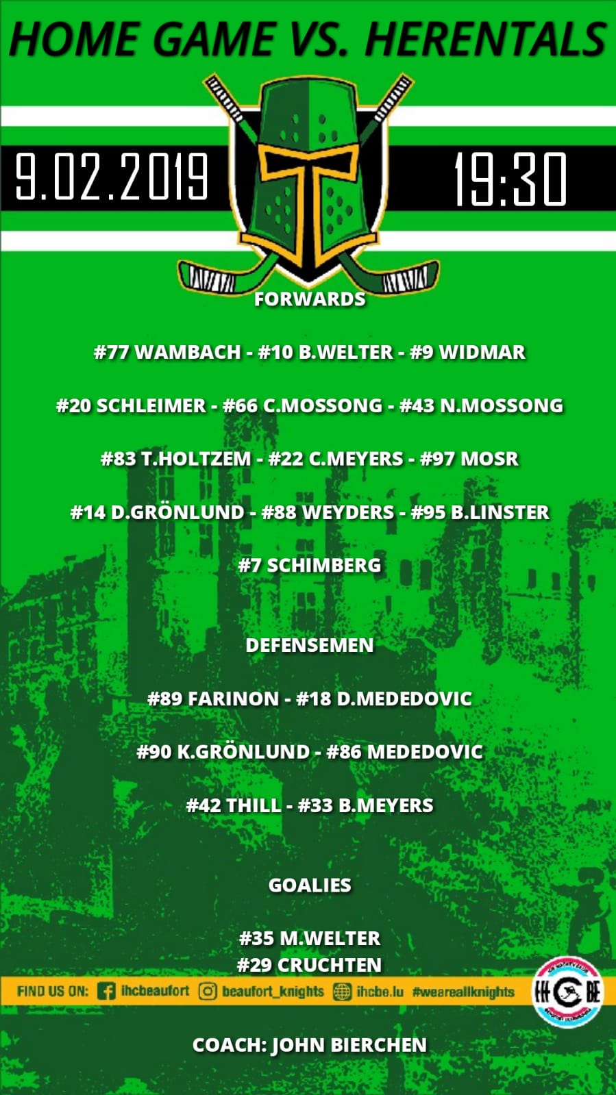 Opstellung vun de Spiller vum Heem Match géint HYC Toekomstteam!
