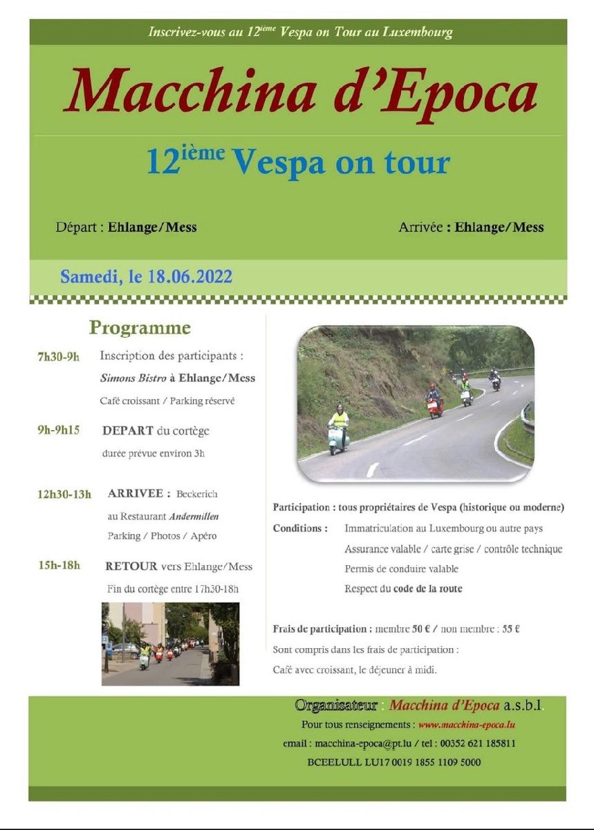 Vespa on Tour déi 12 éditioun organiséiert vun der Macchina d`Epoca