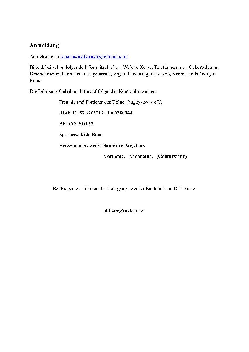 Anmeldung zum Trainerlehrgang beim RSV Köln