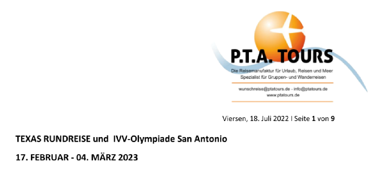 TEXAS RUNDREISE und IVV-Olympiade San Antonio - 17. FEBRUAR - 04. MÄRZ 2023
