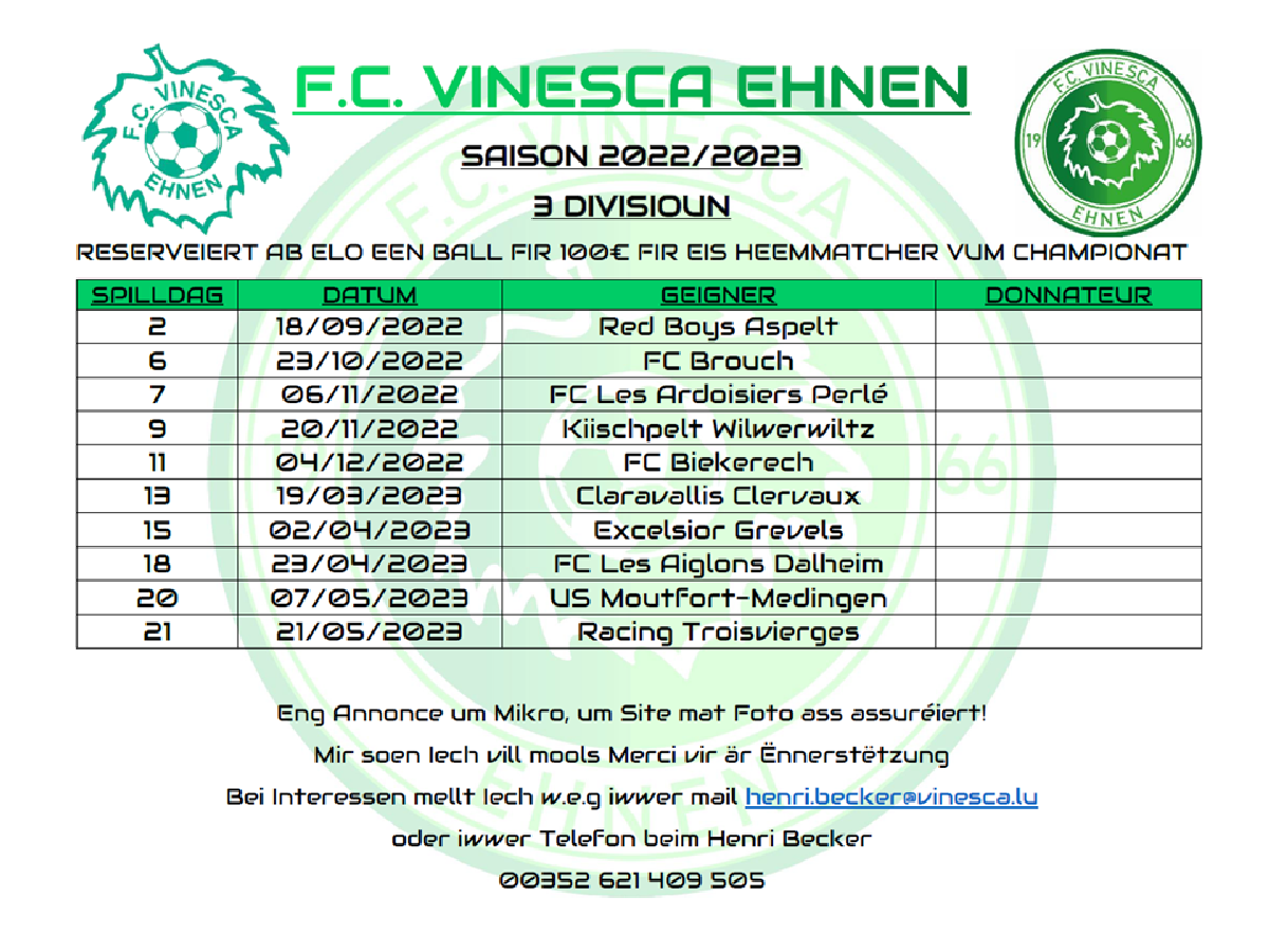 Ënnerstëtzt Equipe andeems dir an engem Heemmatch een Ball stëft!!!