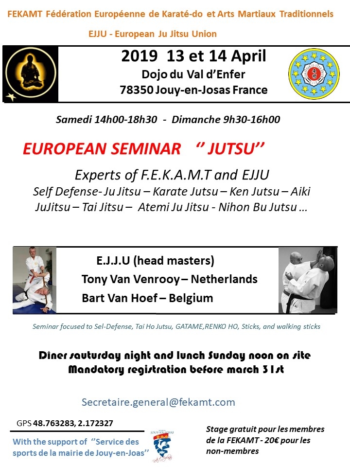 Stage EJJU à Jouy-en-Josas (Paris) le 13 et 14 avril