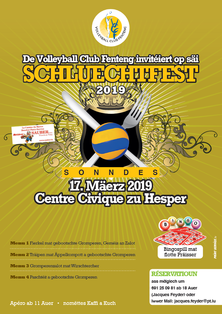 Schluechtfest vum Volleyball Club Fenteng den 17. Mäerz 2019 am Centre Civique zu Hesper