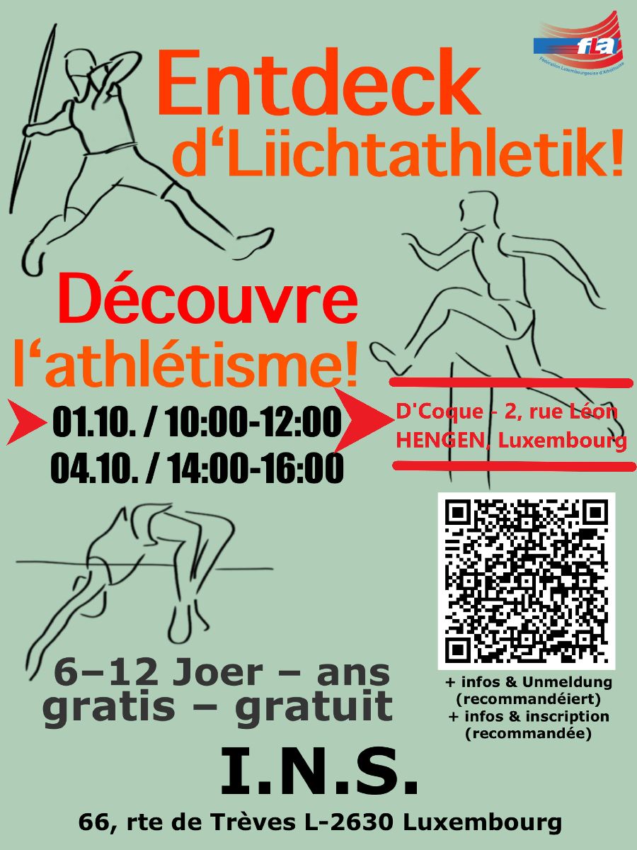Changement de lieu : Découvre l'athlétisme le 1er Octobre Changement de lieu : Découvre l'athlétisme le 1er Octobre