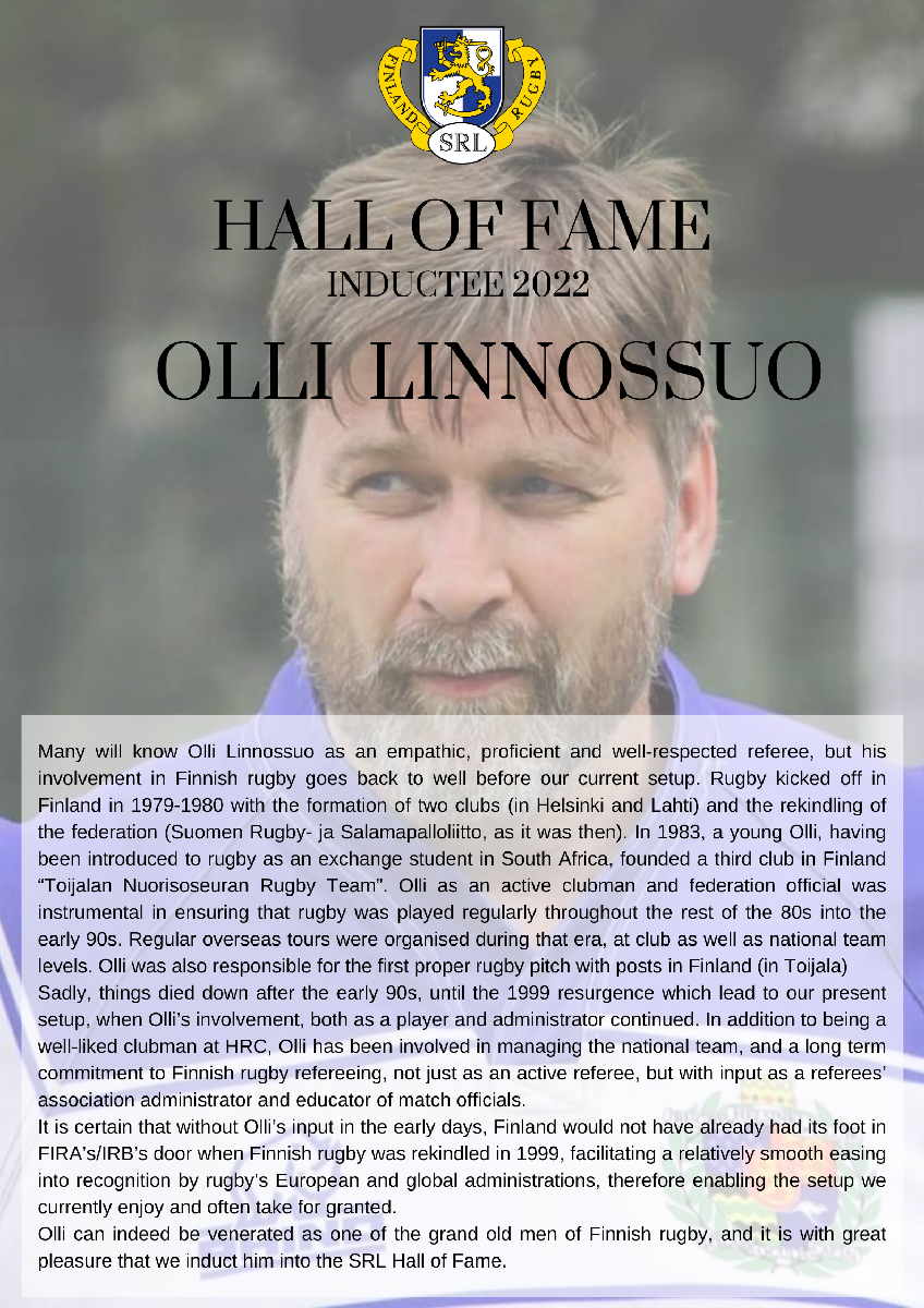 Olli Linnossuo on nimitetty uudeksi Hall of Fame -jäseneksi Olli Linnossuo on nimitetty uudeksi Hall of Fame -jäseneksi