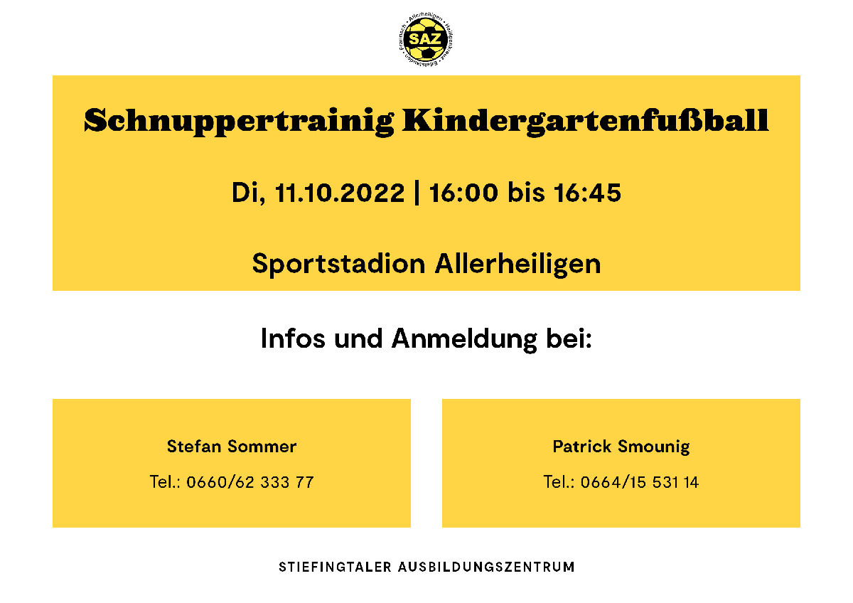 SAZ lädt zum Fußballkindergarten ein SAZ lädt zum Fußballkindergarten ein