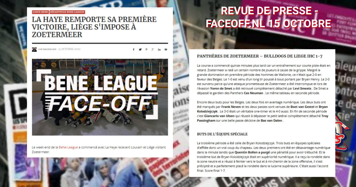 REVUE DE PRESSE - FACEOFF.NL 16 OCTOBRE 