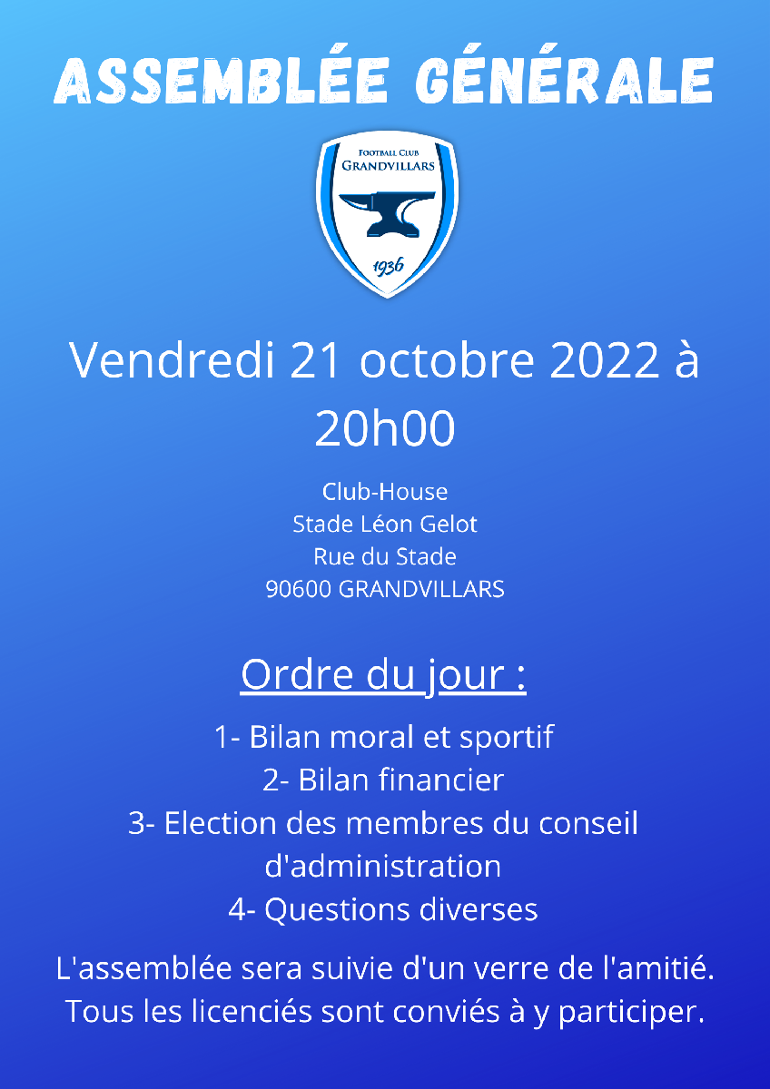 ASSEMBLEE GENERALE SAISON 2021-2022