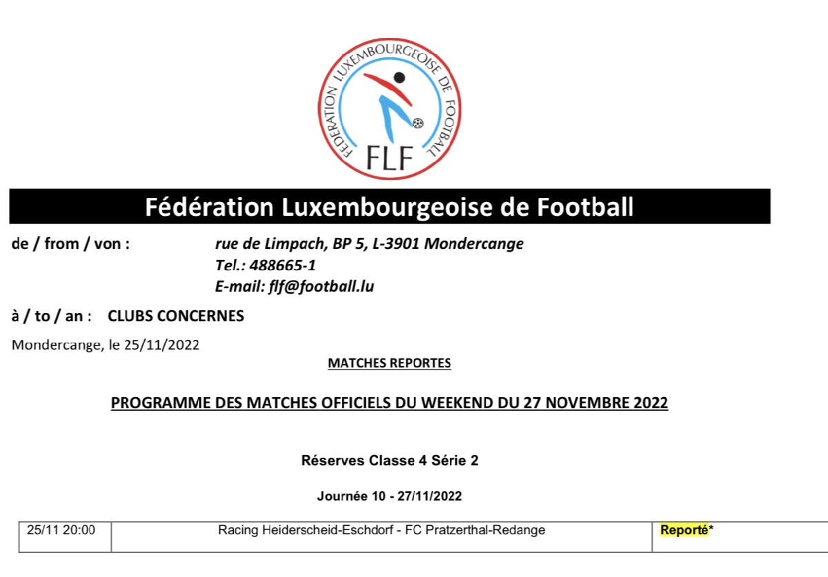 Annulatioun Match Seniors Réserves 