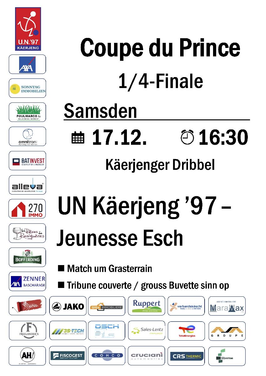 Coupe du Prince UNK - Jeunesse Esch dëse Samsden um Dribbel
