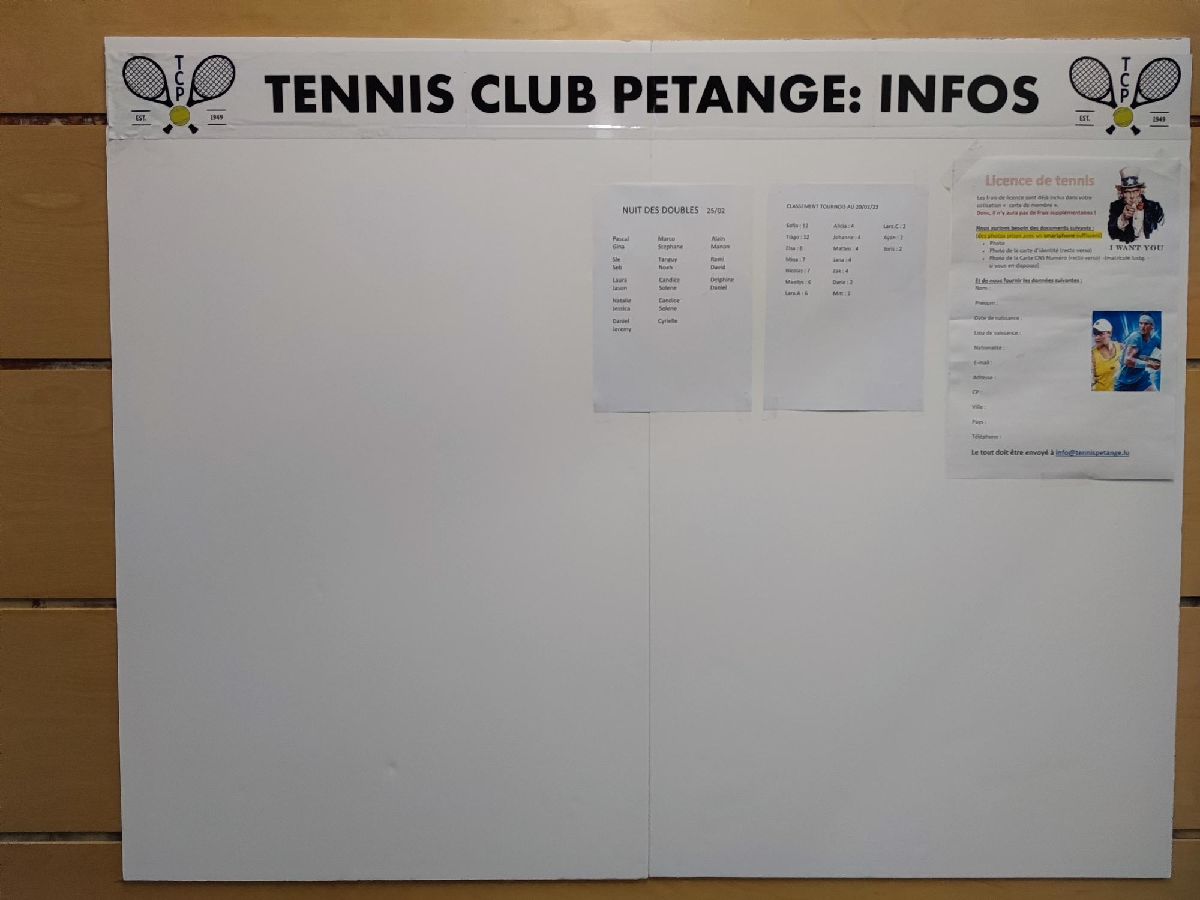 Les news du tennis Pétange affichés au hall