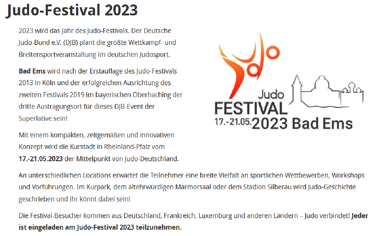Mit dem SJB zum Judo Festival nach Bad Ems Mit dem SJB zum Judo Festival nach Bad Ems